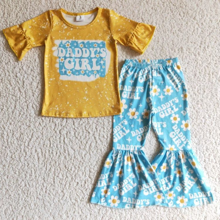 Girls' Short-sleeved Tassel Bell-bottom Pants 2pc Set