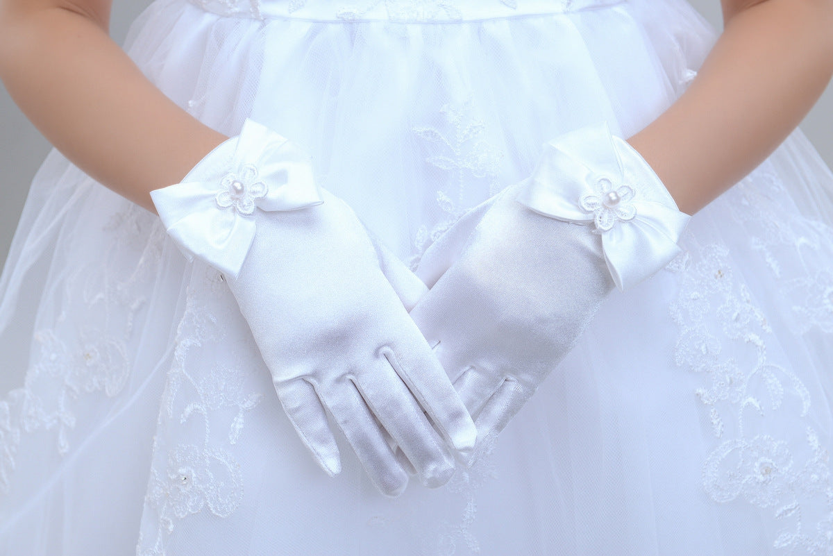 Flower Girl Long Gloves Children's Gloves Girls Bowknot Dress Gloves