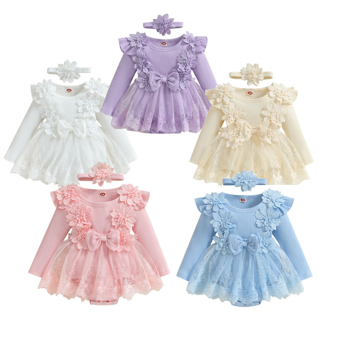Infant Toddler Lace Flower Long Sleeve Jumpsuit Princess Princess Dress