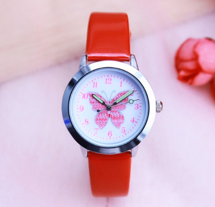 Kids Quartz Watch Student Girls Cute Colorful Butterfly Dial Waterproof Watch