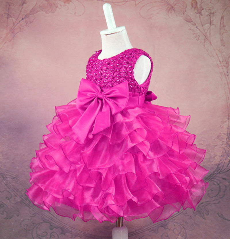 Girls' Bow String Beads Ruffles Princess Dress, Multiple Colors To Choose From