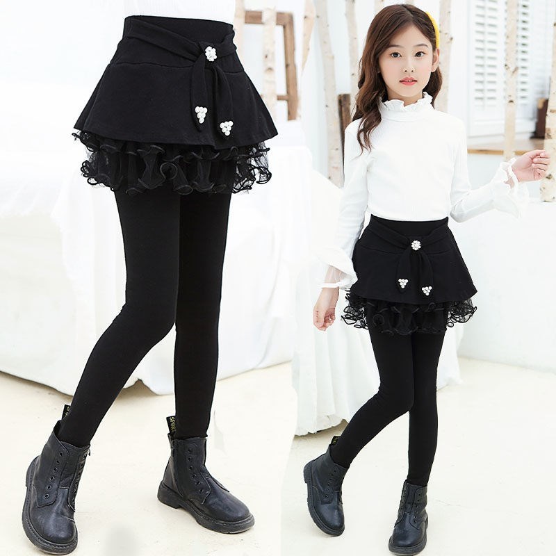 Girls Black Skirted Leggings