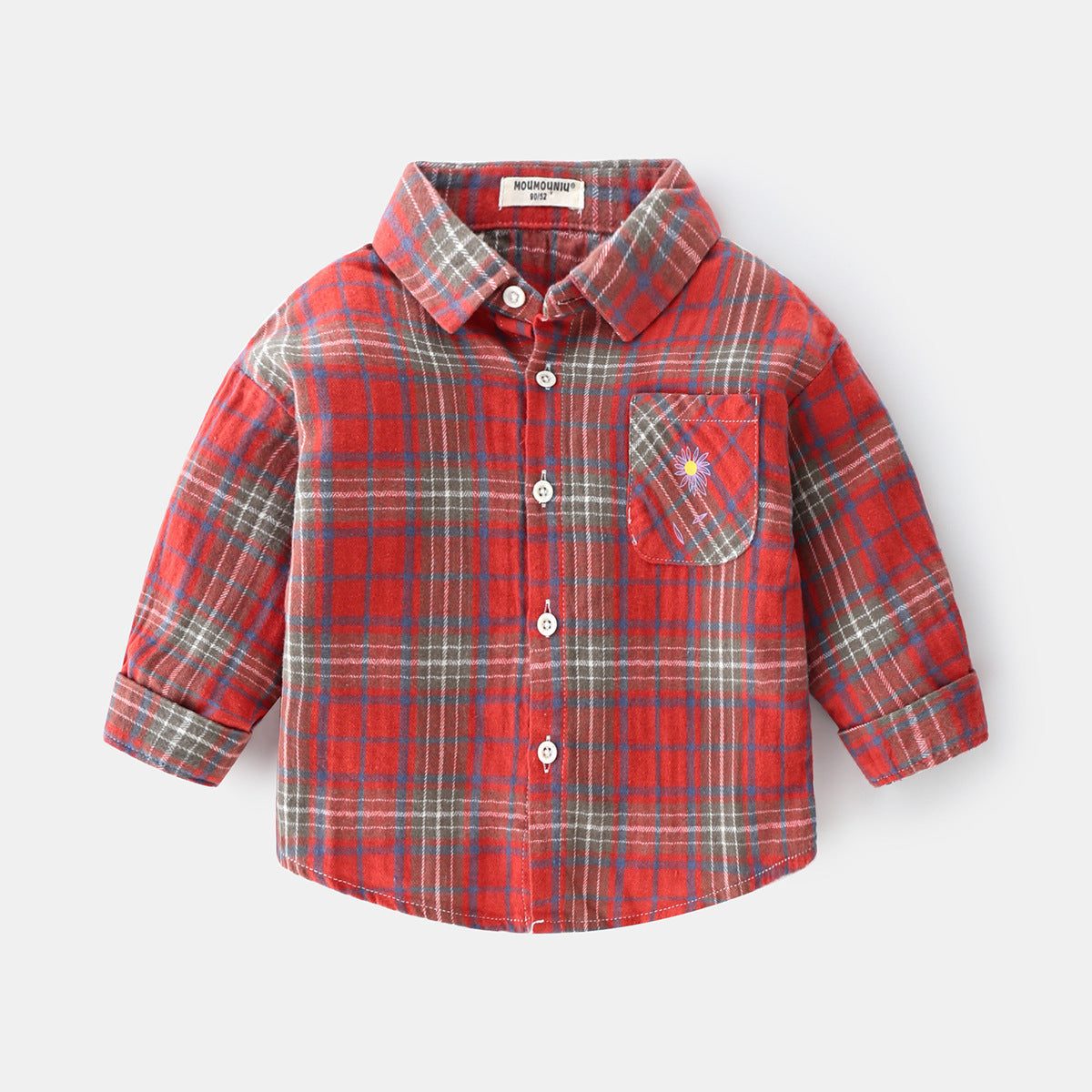 Boys' Plaid Car Lapel Long Sleeve Shirt