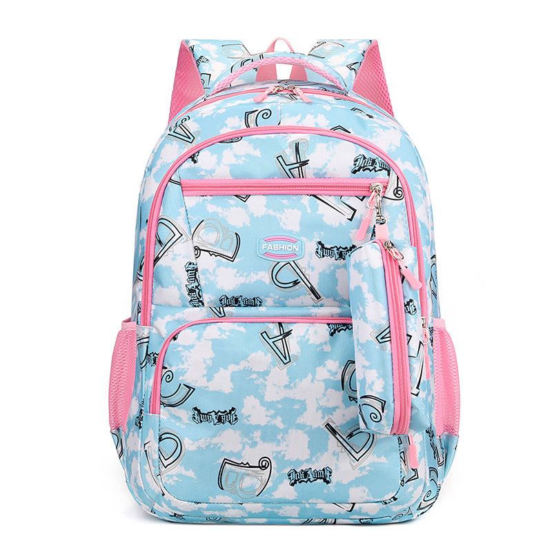 New Letter Print Backpack With Pencil Case, Primary School Students Schoolbag For Girls