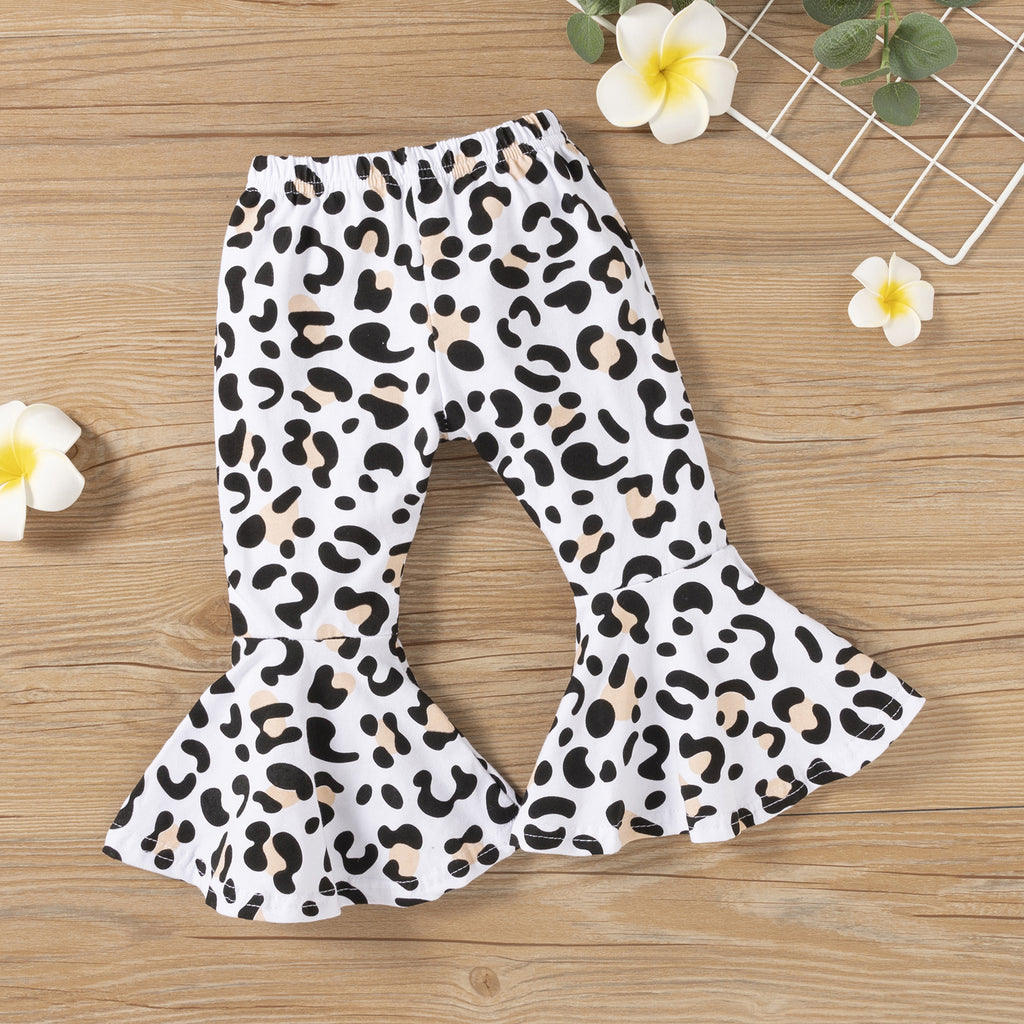 Girls' Leopard Flared Pants Casual Suit