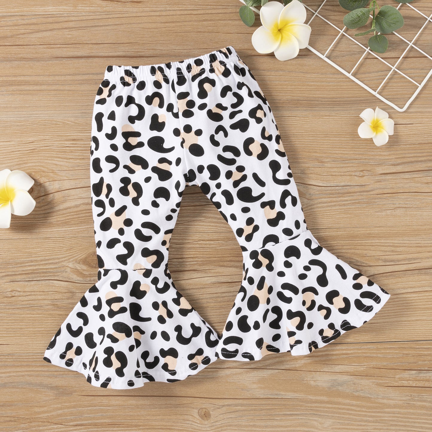 Girls' Leopard Flared Pants Casual Suit