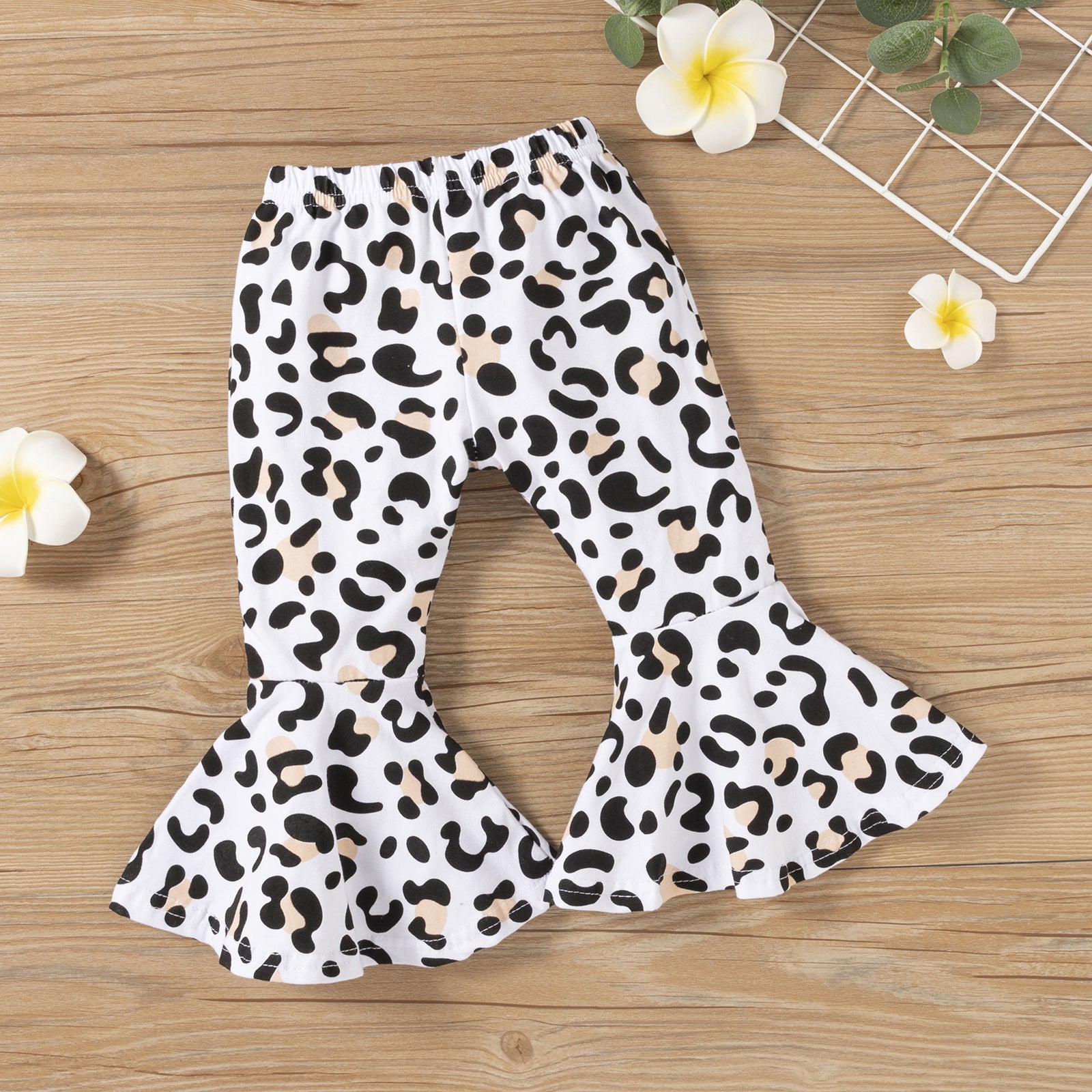 Girls' Leopard Flared Pants Casual Suit