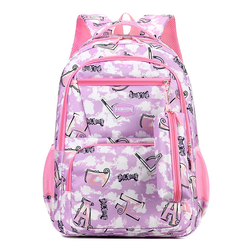 New Letter Print Backpack With Pencil Case, Primary School Students Schoolbag For Girls