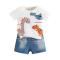 Summer Boy Dinosaur Printed T-shirt Denim Shorts 2pc Set