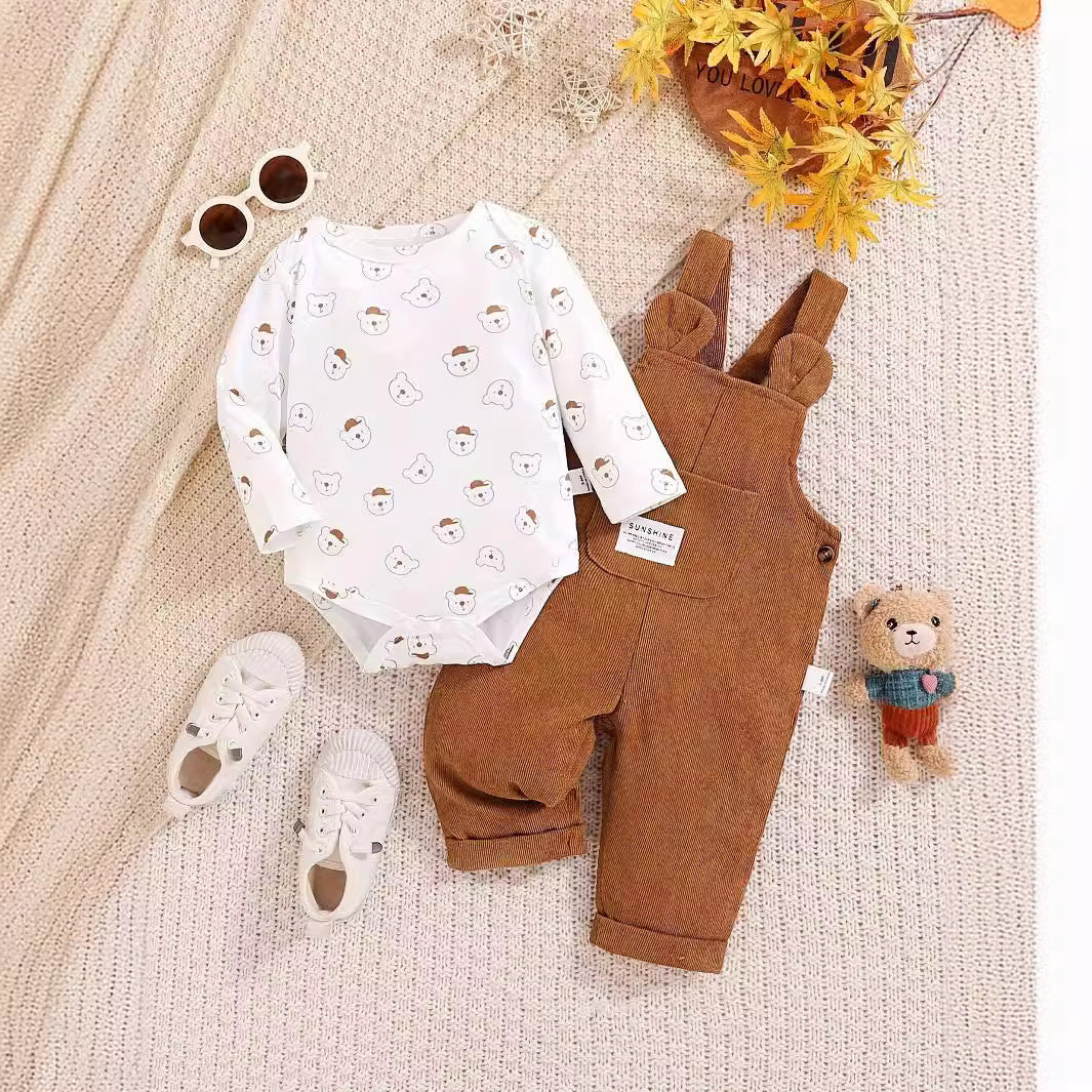 Cute Baby Boy Bear Printed Romper Overalls Suit