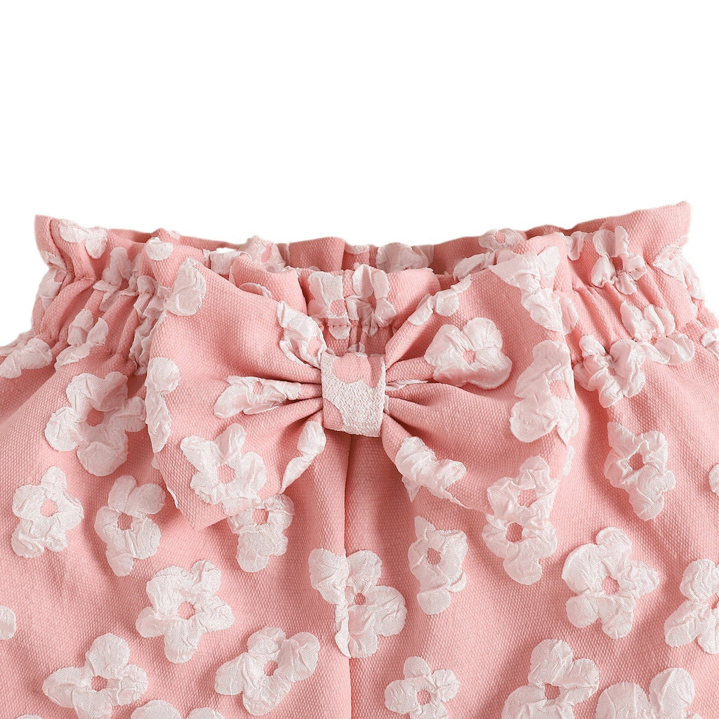 Girl's Summer Oblique Shoulder Tops Floral Shorts 2pc Set