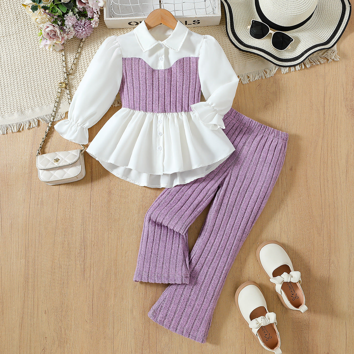 Girls Trendy Stitching Two-piece Suit