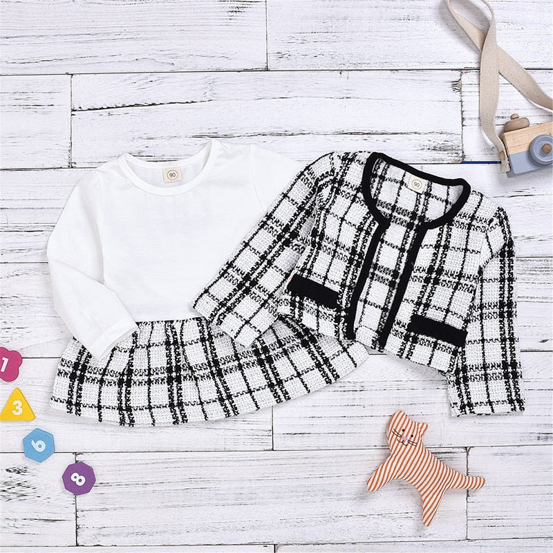Toddler Baby Girl Long-sleeved Dress With Cardigan 2pc Suit