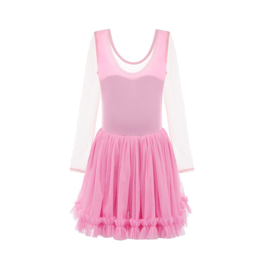 Girl's Long Sleeve Gauzy Dance Dress, Ballet Dance Costume