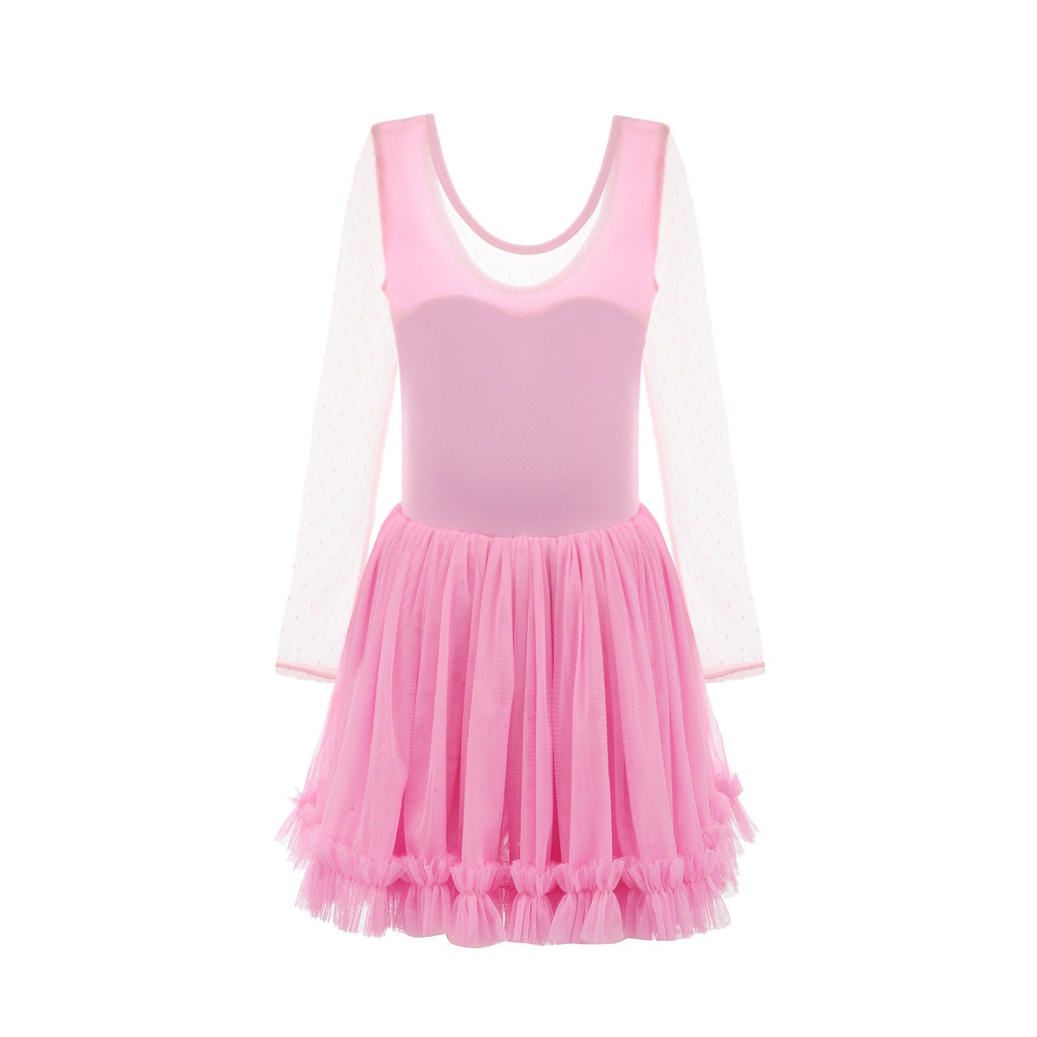 Girl's Long Sleeve Gauzy Dance Dress, Ballet Dance Costume