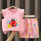 Girls' Summer Short-Sleeve Cotton Shorts Set