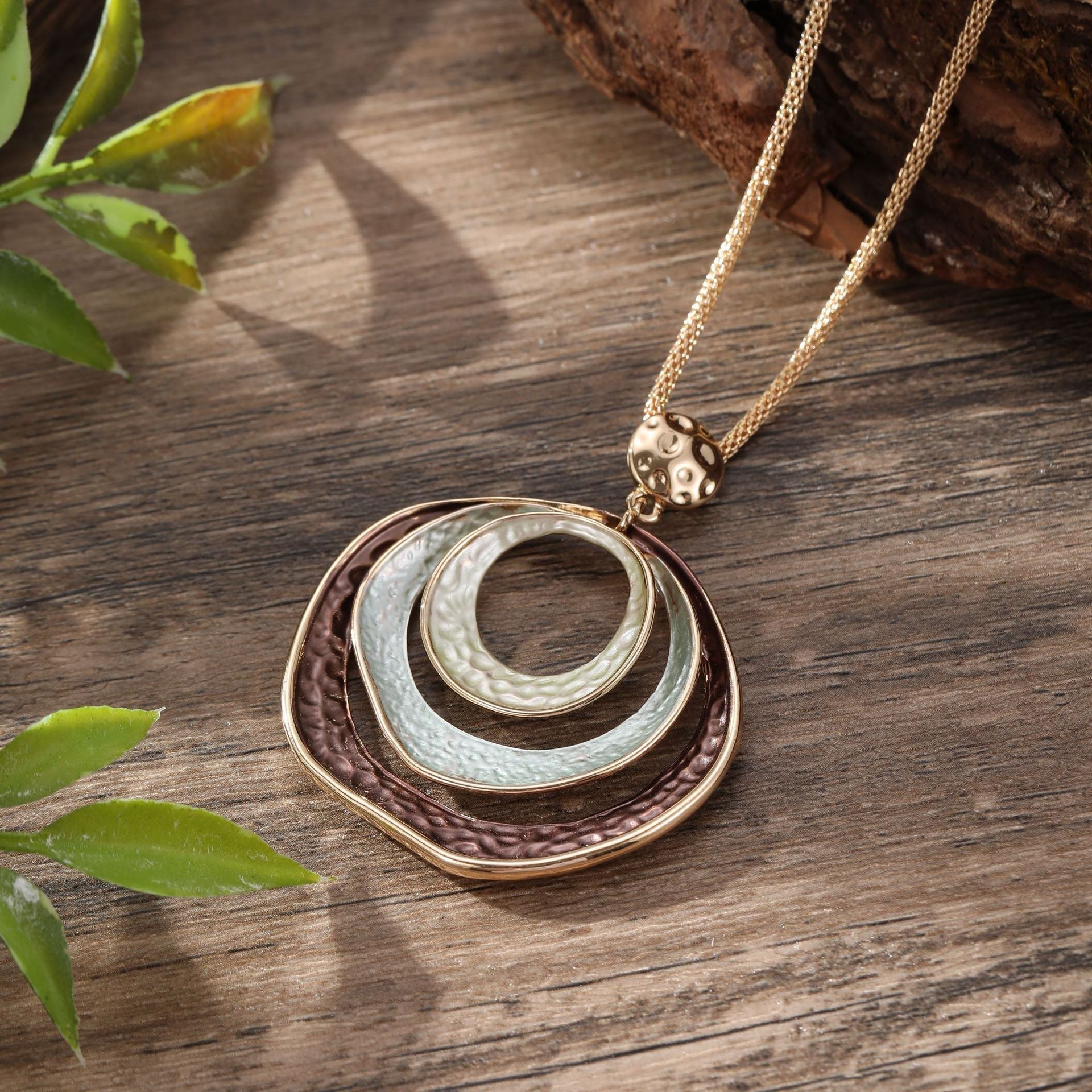 Enamel Geometric Hollow Ring Pendant Exaggerated Geometry Round Women's High-grade Necklace