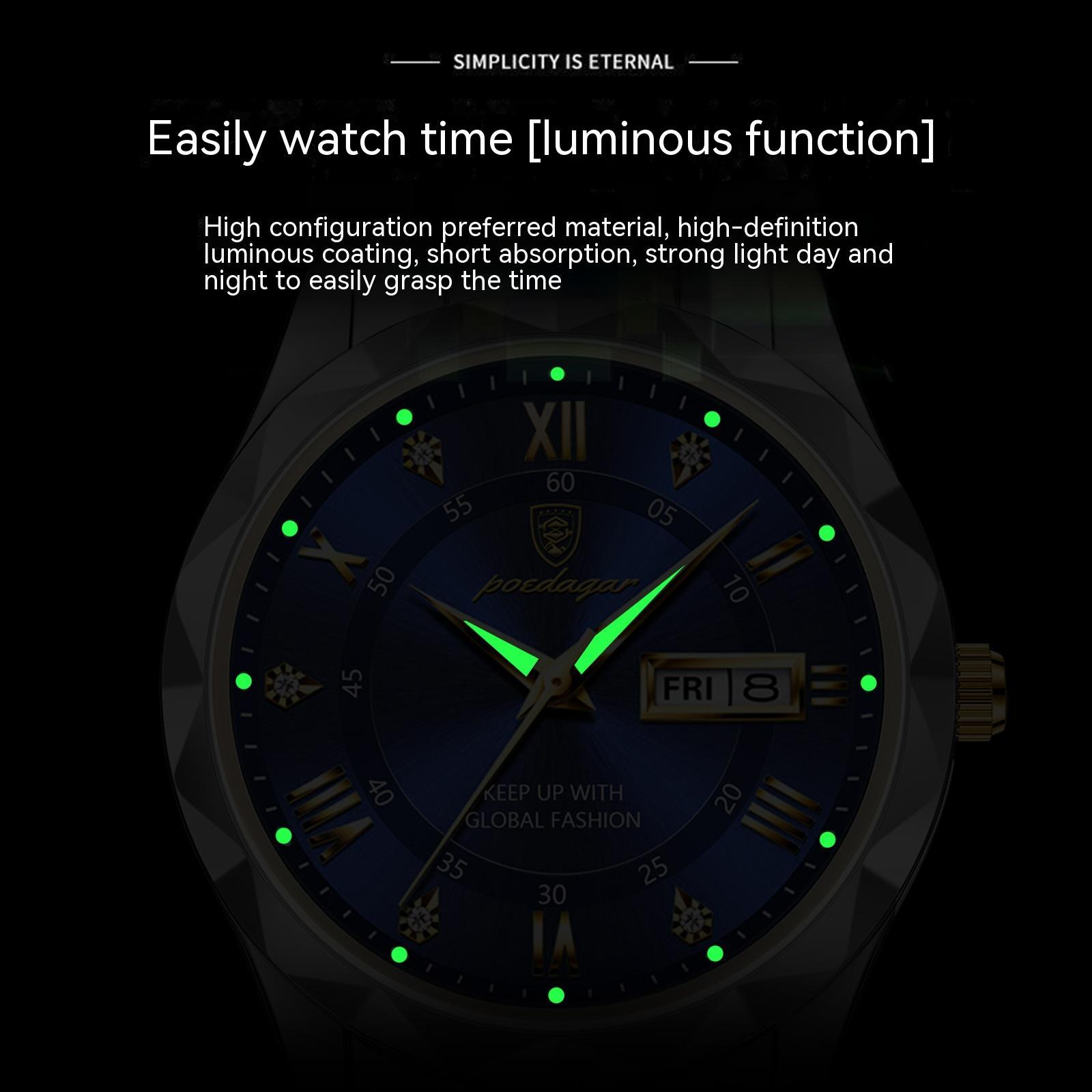 Men's Waterproof Double Calendar Luminous Quartz Watch, Gift For Dad