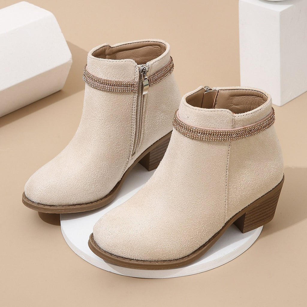 Girls' Fashion Double Strap Rhinestone Boots