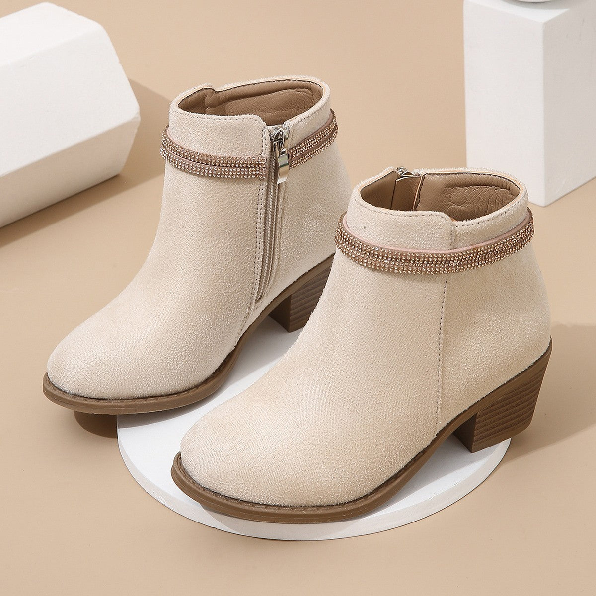 Girls' Fashion Double Strap Rhinestone Boots