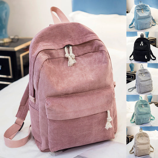 Corduroy Backpack Students Shoulder School Bag