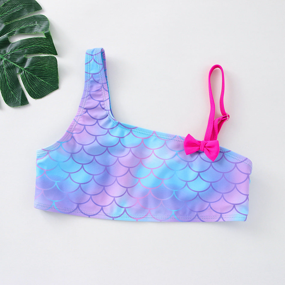 Girls' Shoulder Scale Printed Bikini Swimsuit