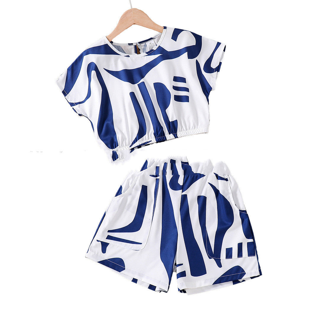 Big Girl's Printed Casual Print Top & Shorts Set