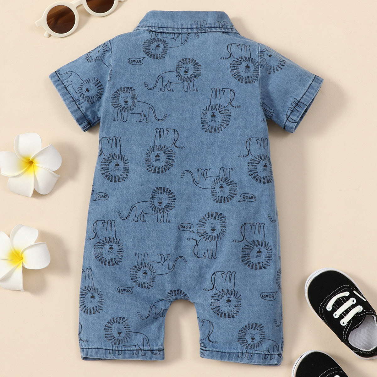 Baby Boy Lion Printing Denim Romper