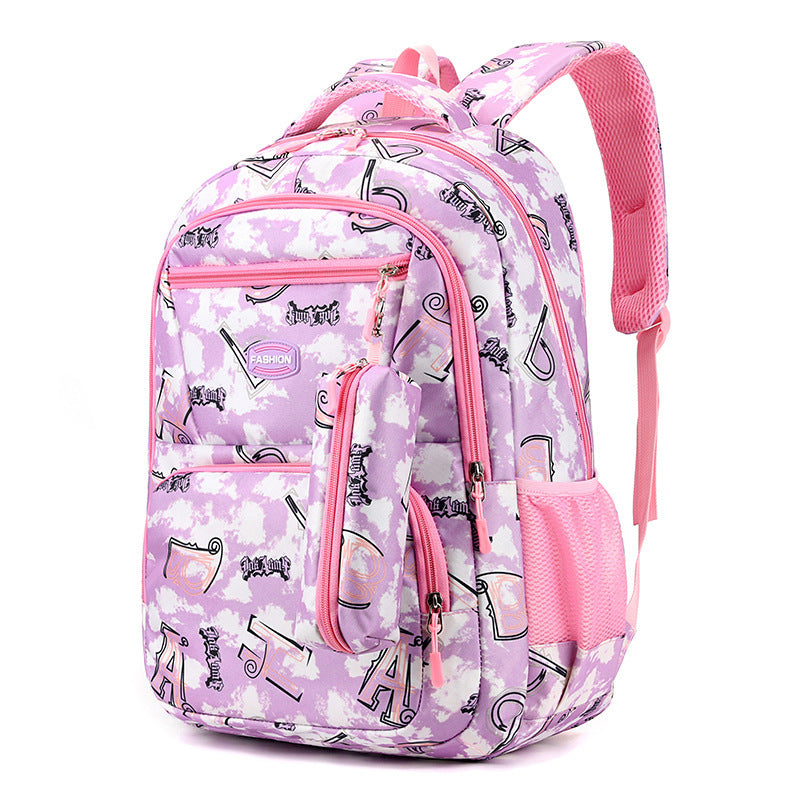 New Letter Print Backpack With Pencil Case, Primary School Students Schoolbag For Girls