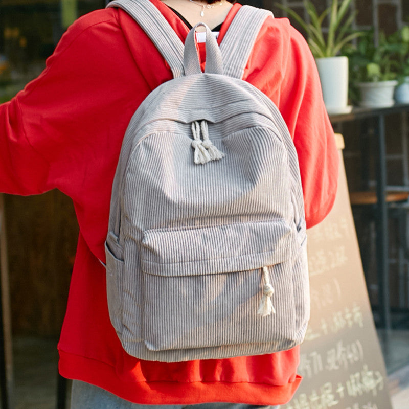 Corduroy Backpack Students Shoulder School Bag