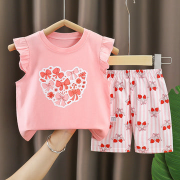 Girls' Summer Short-Sleeve Cotton Shorts Set
