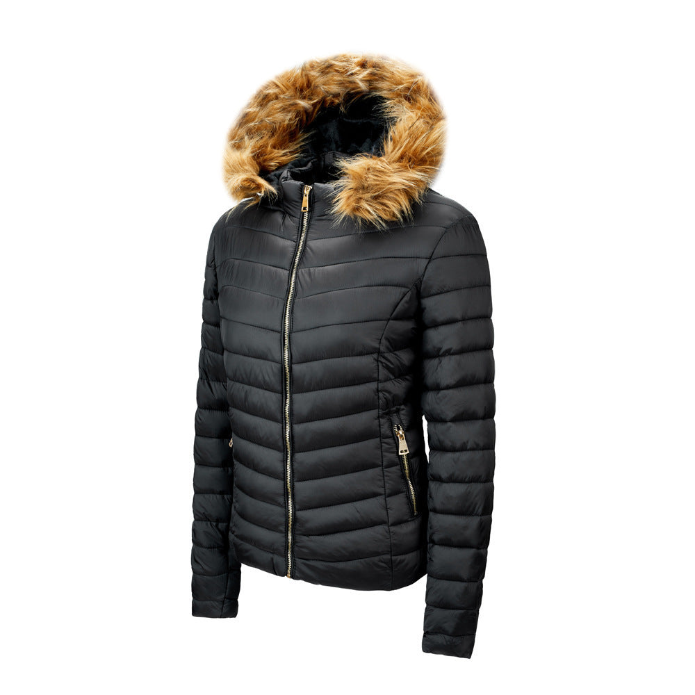 Women's Faux Fur Collar Cotton Hooded Puffer Jacket