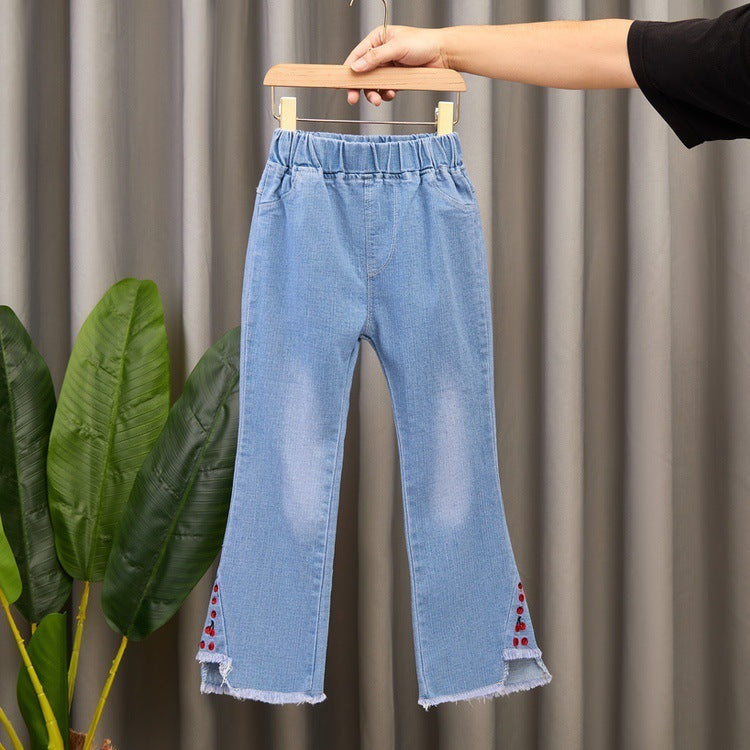 Girls' Casual Denim Wide Leg Pants