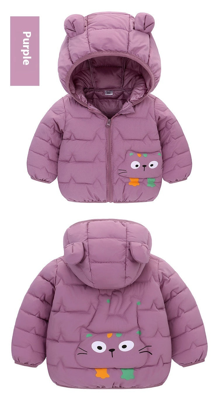 Girls' Down Padded Jacket, Cotton Padded Thin Hood Coat