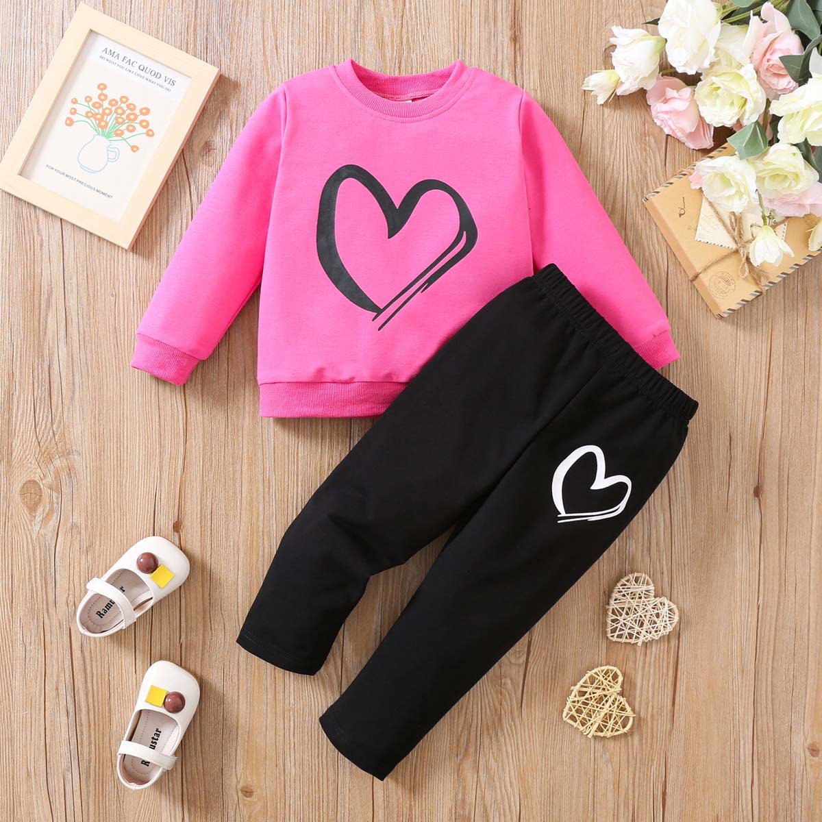 Heart Print Pullover Two-piece Set