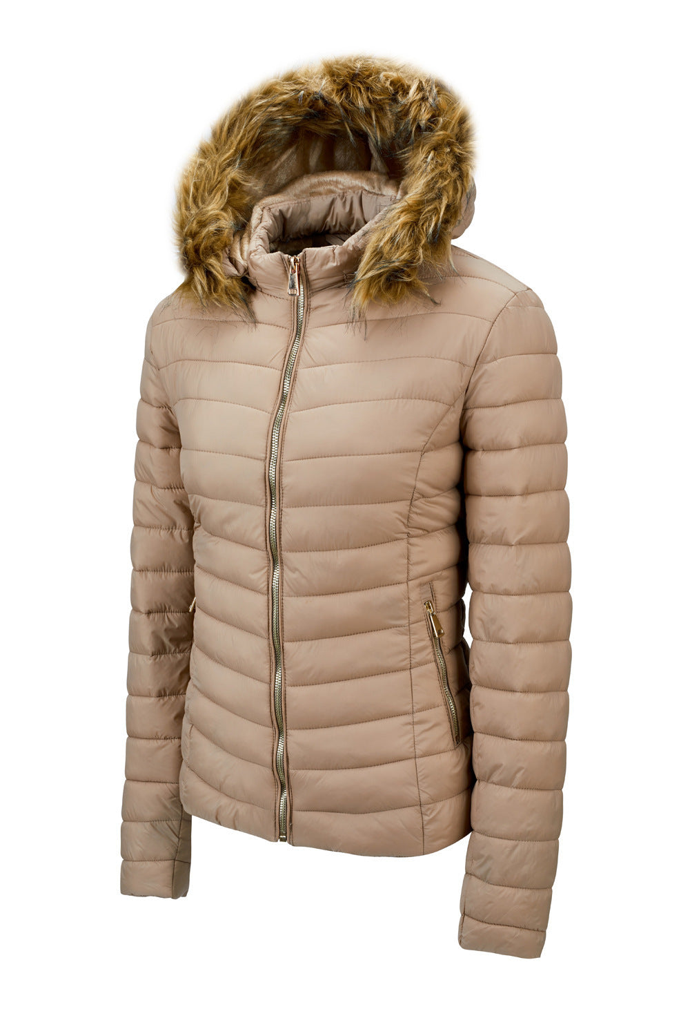 Women's Faux Fur Collar Cotton Hooded Puffer Jacket