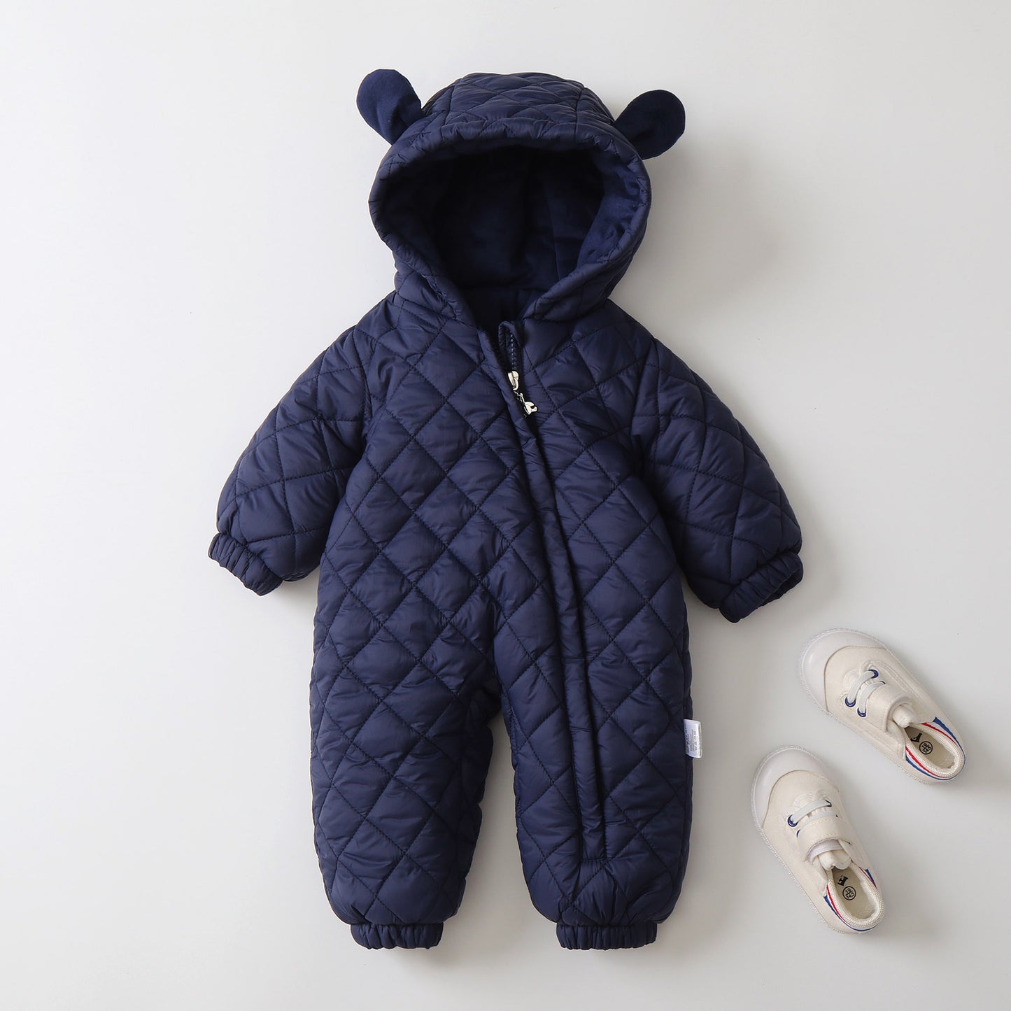 Ear Hooded Fleece-lined Outdoor Baby Onesie