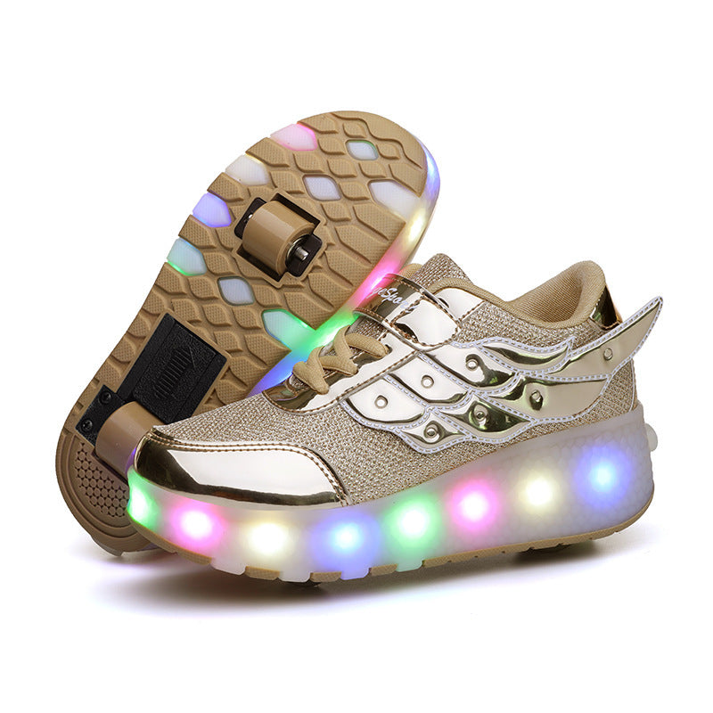 Big Girl Walking Shoes Teenage Roller Skates Double Wheel Charging Lights Skates