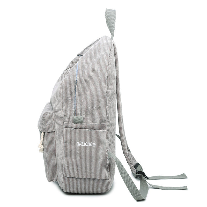 Corduroy Backpack Students Shoulder School Bag