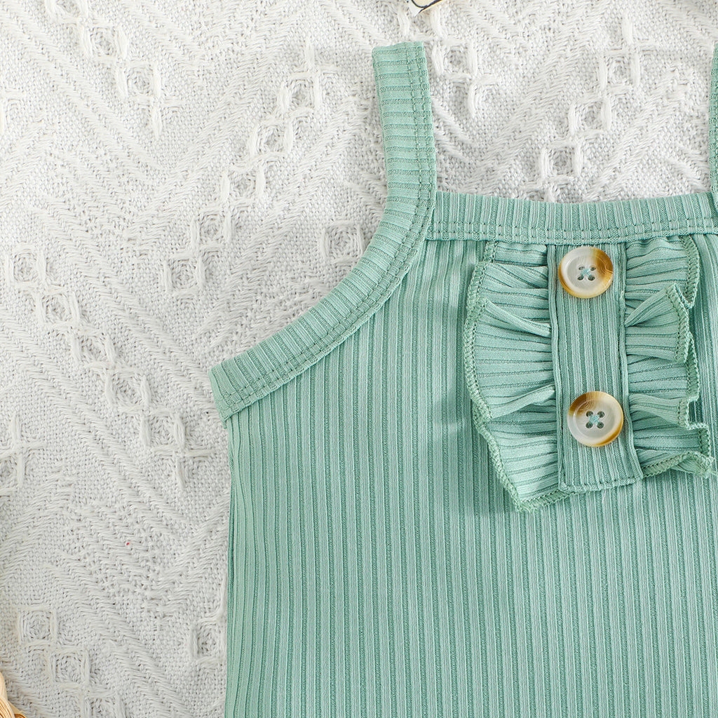 Summer Cute Baby Girl Solid Color Romper Shorts 3pc Set