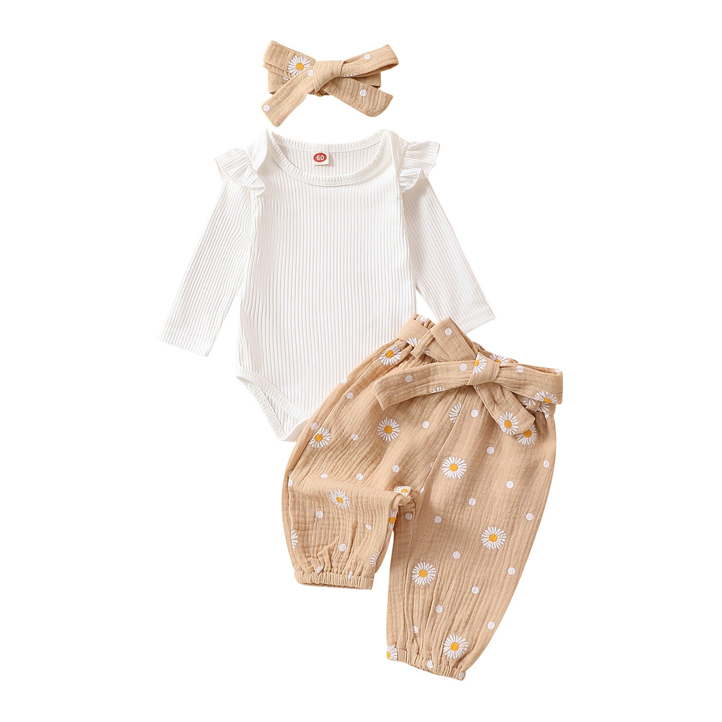 Baby Girls' Simple And Versatile Bow Three Piece Set