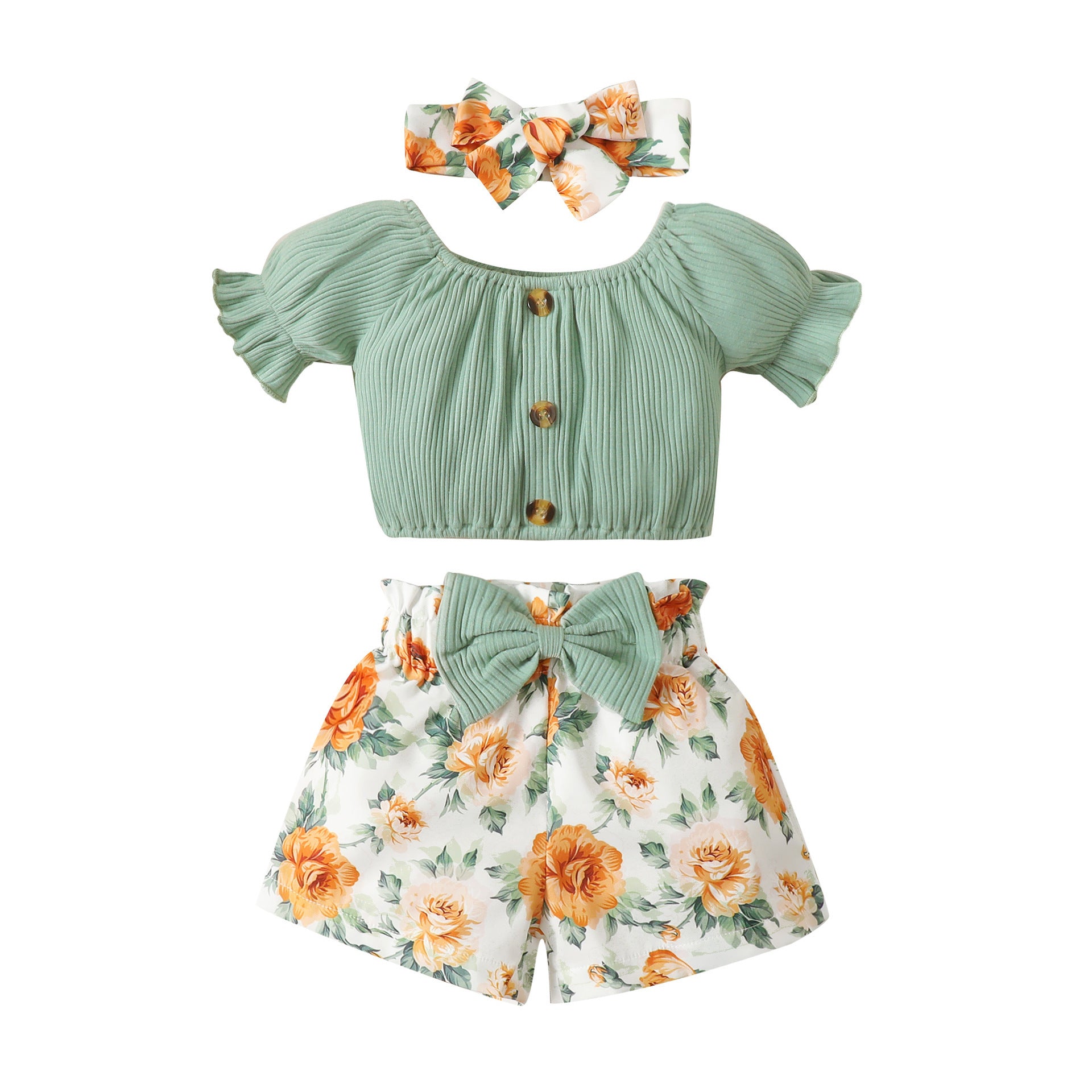 Baby Printed Shorts Suit, Short Sleeve T-shirt 3pc Set