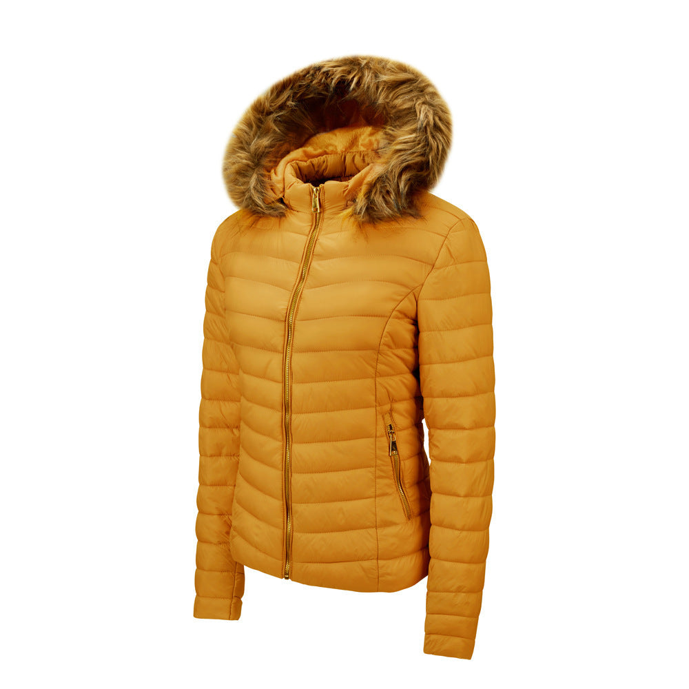 Women's Faux Fur Collar Cotton Hooded Puffer Jacket