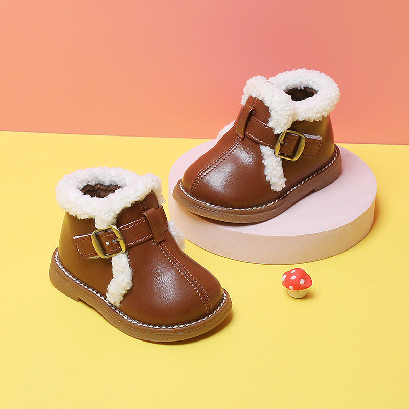 Baby Girl Autumn And Winter Plus Velvet Cotton Shoes