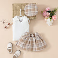 Girls' Fashion Beret Top Tartan Skirt 3pc Suit