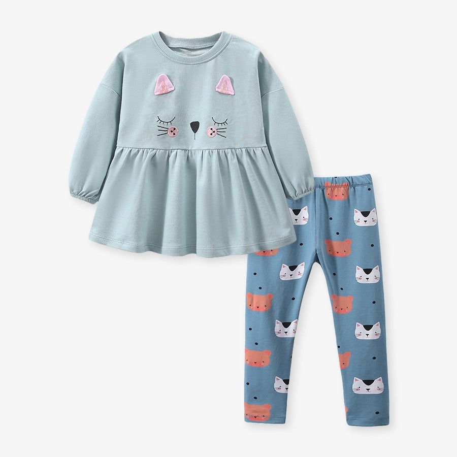 Cartoon Casual Breathable Girls' Sweater 2pc Set For Kids