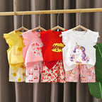 Girls' Summer Short-Sleeve Cotton Shorts Set