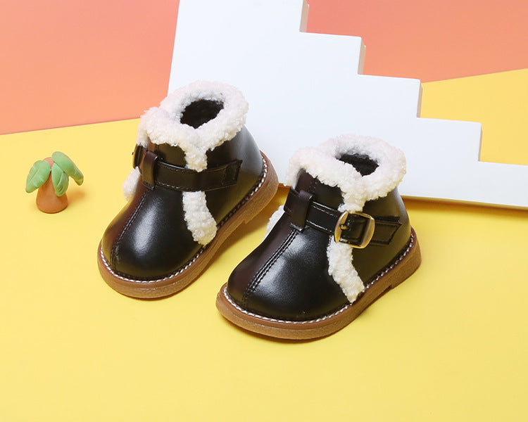 Baby Girl Autumn And Winter Plus Velvet Cotton Shoes