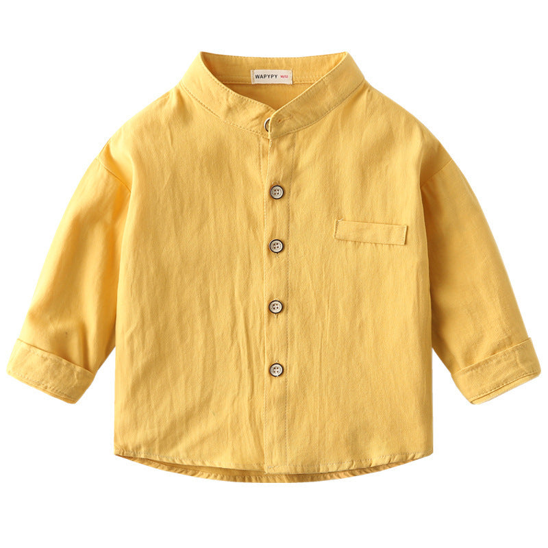 Boys' Stand Collar Solid Color Shirt