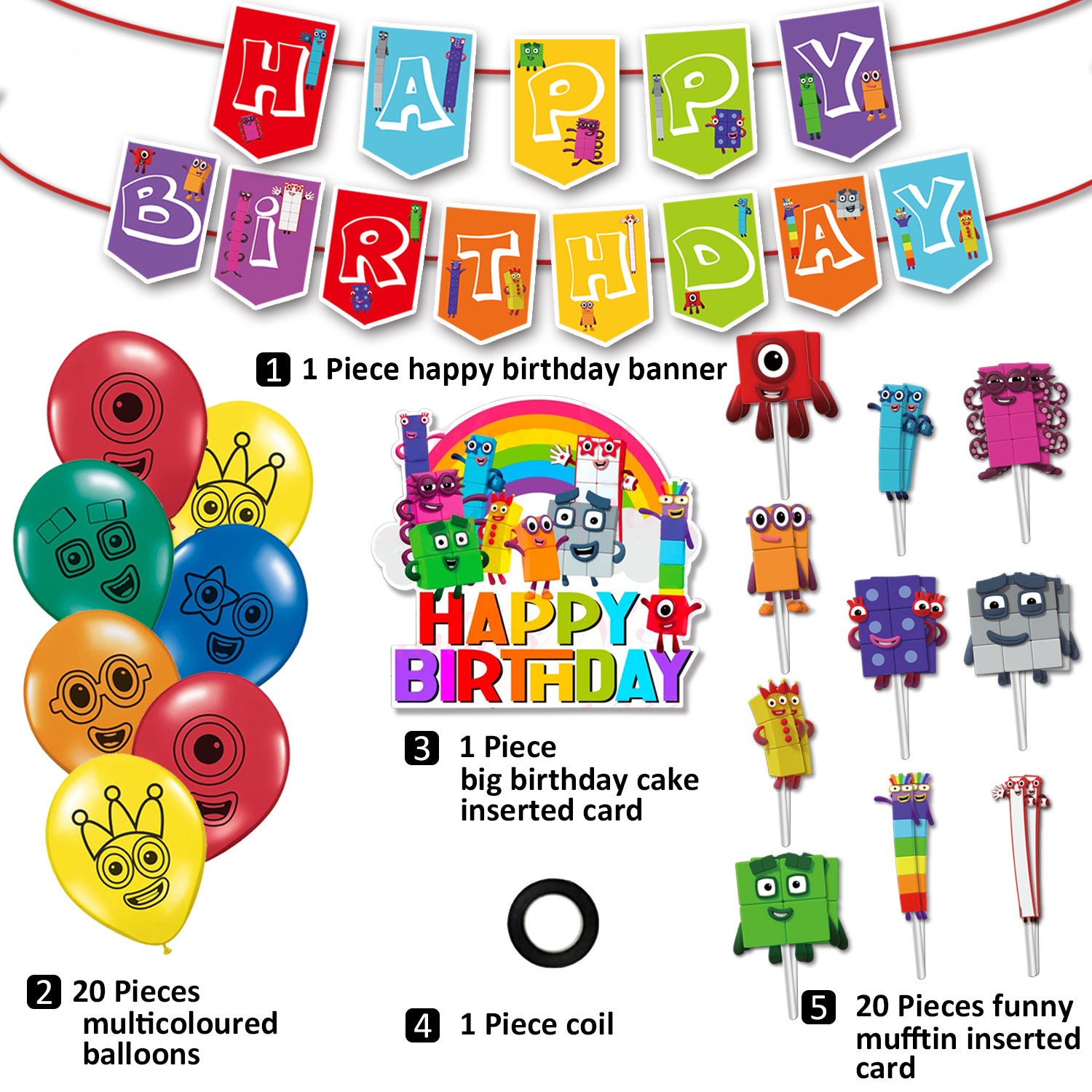 Numberblocks Theme Balloon Pull Flag Set Birthday Party Decoration